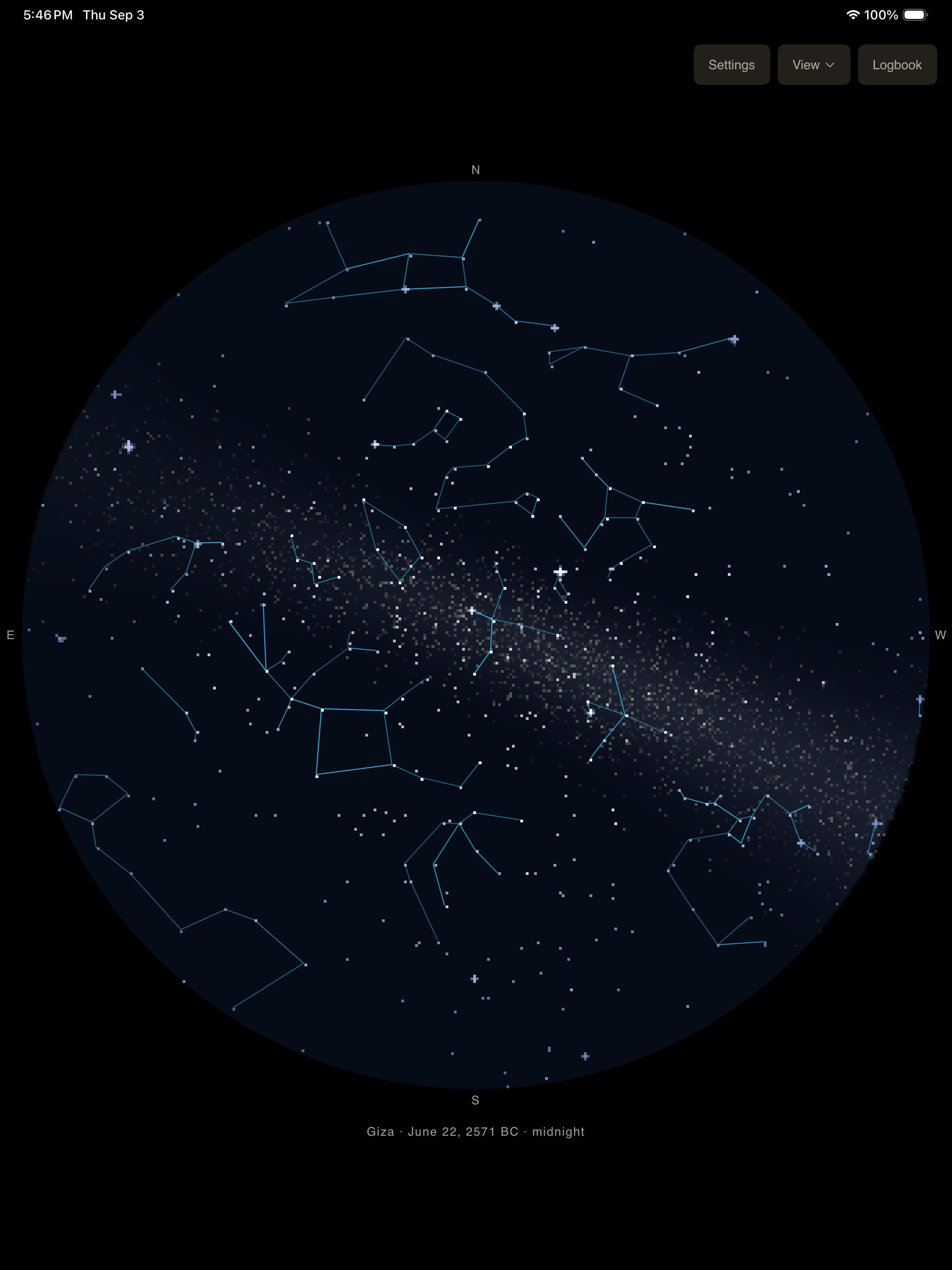 Ten Thousand Skies showing the calculated night sky above Giza in 2571 BC